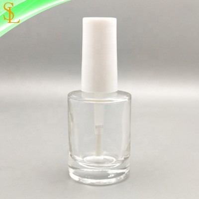 high quality empty clear glass round nail polish bottle 15ml with white cap brush and plug wiper