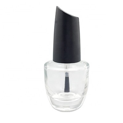 Custom 15ml round unique high quality empty nail polish glass bottle design and custom round black cap with flat brush