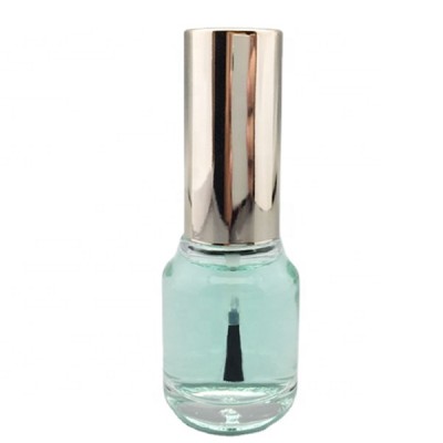 Empty clear 13ml cylinder shaped nail polish bottle design with  fancy round gold nail polish cap and brush