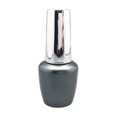 high quality shine silver nail polish cap and 13ml grey fancy round custom uv gel nail polish empty bottle and flat brush