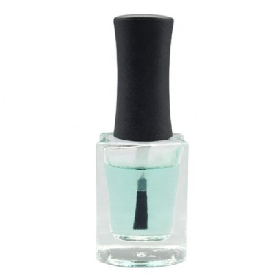 wholesale 13ml custom made empty clear nail polish glass bottle square with fancy black cap and flat brush