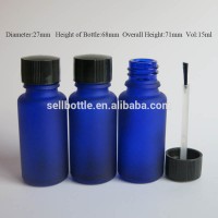 Hot sale blue glass 15ml nail polish bottles with cap brush for essential oil consmestic skin care container packaging