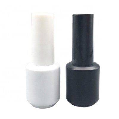 high quality 9ml wholesale round black and white uv gel nail polish bottles with round caps and wide brushes