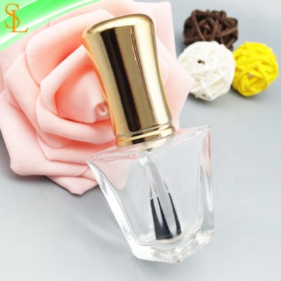 wholesale square tower shaped clear glass 14ml nail polish empty bottle unique design with gold cap and brush