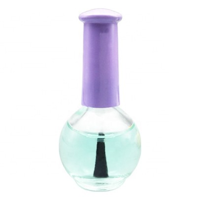 wholesale 15ml empty clear glass sphere shape nail polish bottle for nail polish with custom purple round cap and flat brush